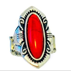 Red Oval Antique Style Stretch Ring